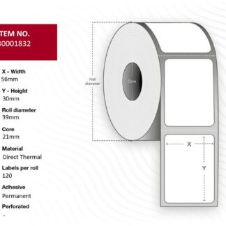 Label 56x30, Core 21 Ø 39 mm.